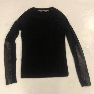 Reed Krakoff S Sweater Black Wool Silk Leather Long Sleeve Excellent Condition